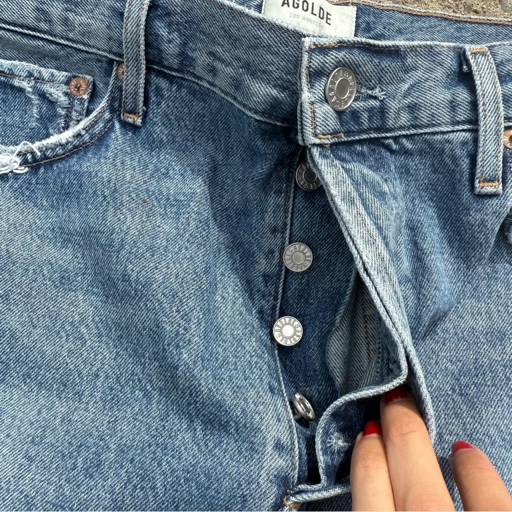 Agolde Washed Blue High-Rise Straight Jeans - Picture 5 of 6